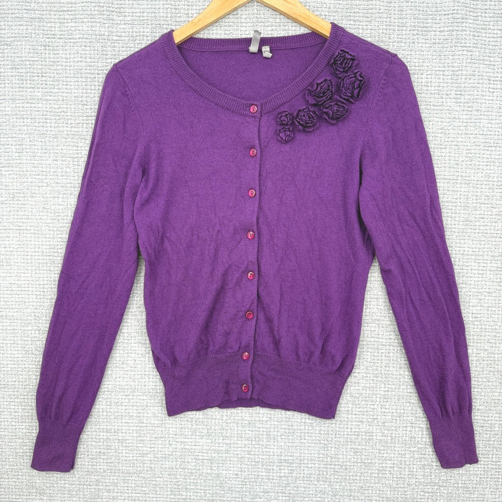 Colsie Cardigan Sweater Purple Floral Cashmere Women's Sz S Cottage‎ Coquette